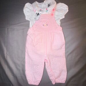 JoJo Maman Bebe Pink Gingham Duck Dungaree & Bodysuit Set 3-6M NWT